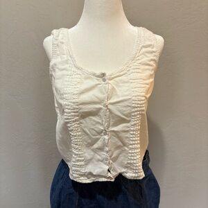 Two of Us 100% Cotton Button Front Tank Top – White Peasant/Boho Style